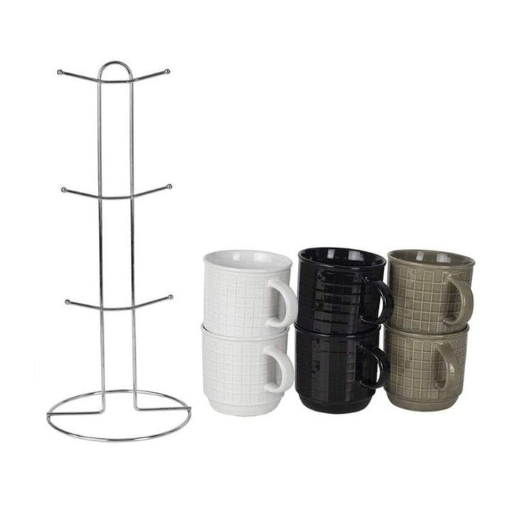 6-Piece Set: Stoneware Mug Set with Metal Rack Image 3