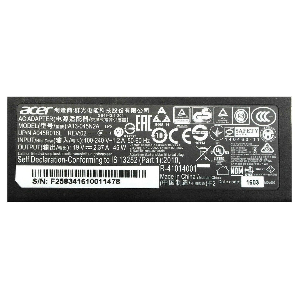 Acer Genuine Laptop Charger AC Power Adapter A13-045N2A A045R016L 3.0mm Tip 45W Image 2