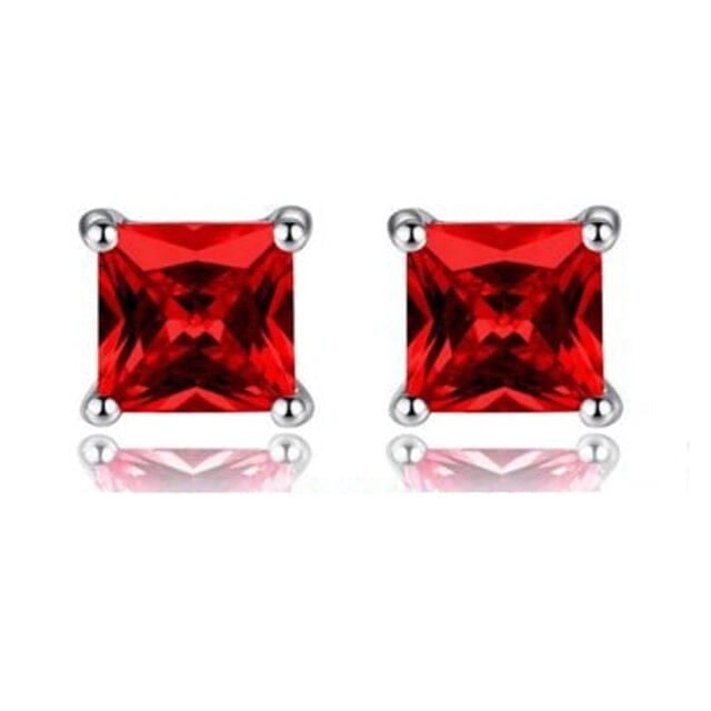 925 Ruby Square Shape Stud Earrings Image 1