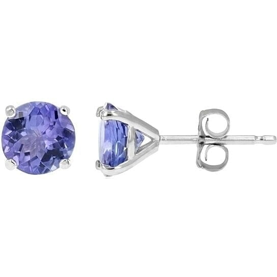 925 Solid Sterling Silver 2.00ct Genuine Tanzanite Round Stud Earrings Image 1