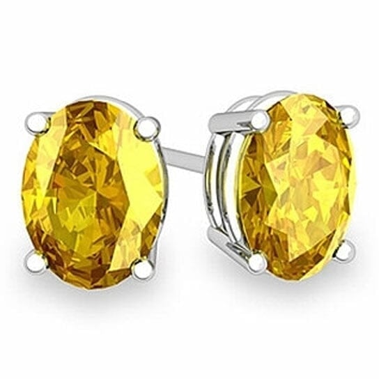 925 Sterling Silver 2.00ct Genuine Oval Yellow Sapphire Stud Earrings Image 1