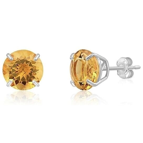 925 Sterling Silver Round Cut Citrine Stud Earrings 2.00 Cttw Image 1