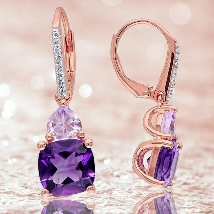 Amethyst and Tanzanite Duo Stone Dangling Leverback Earrings Image 1