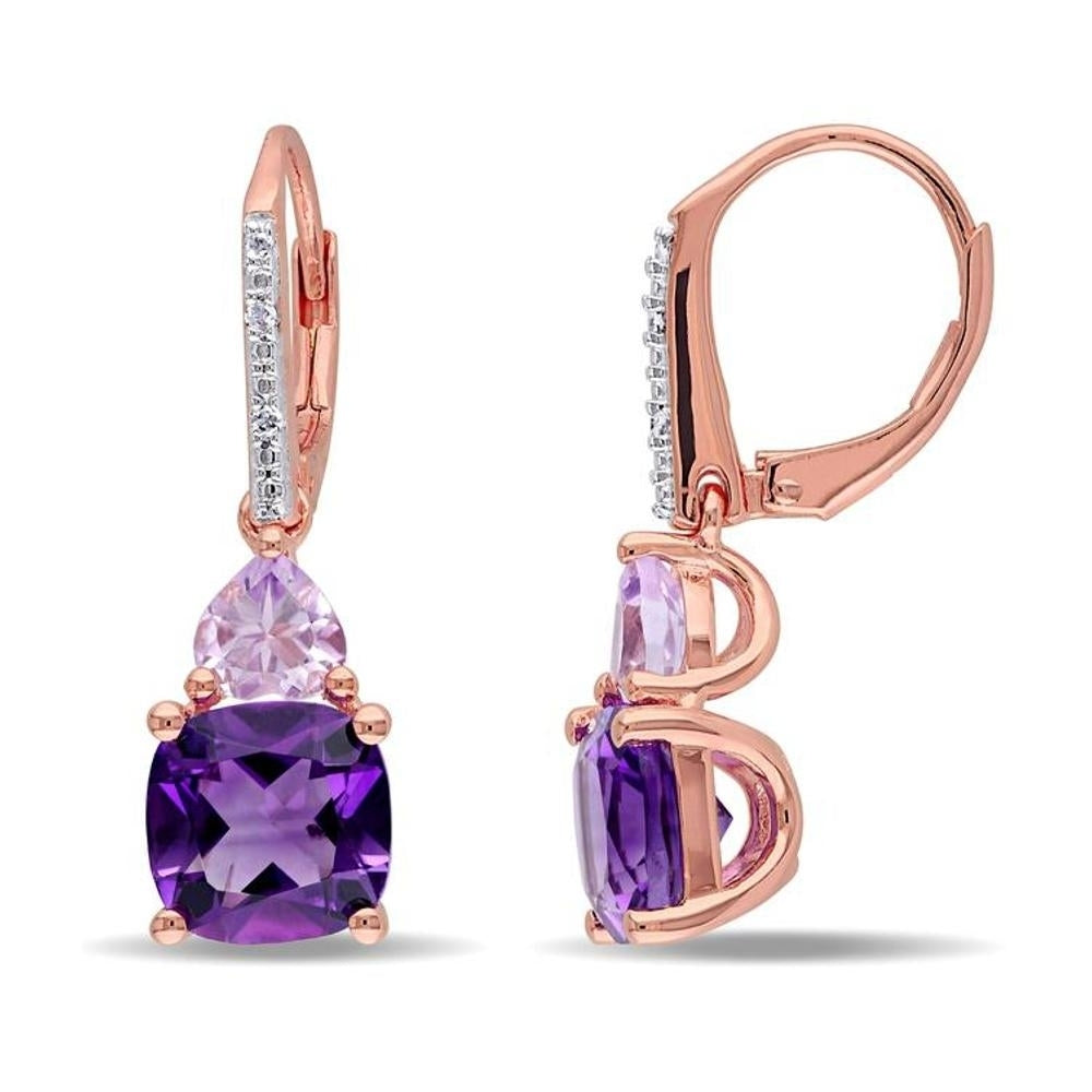 Amethyst and Tanzanite Duo Stone Dangling Leverback Earrings Image 2