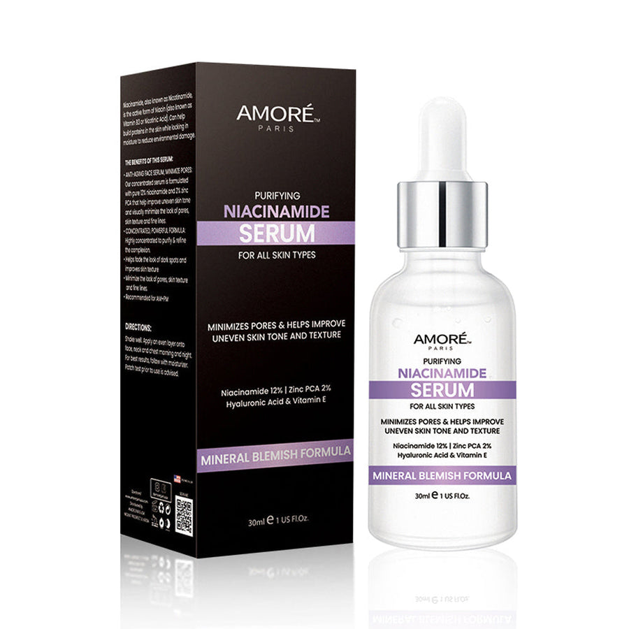 Amore Paris Niacinamide Face Serum 12% Plus Zinc 2% Hyaluronic Acid and Vitamin E Dark Spot Remover Pore Minimizer and Image 1