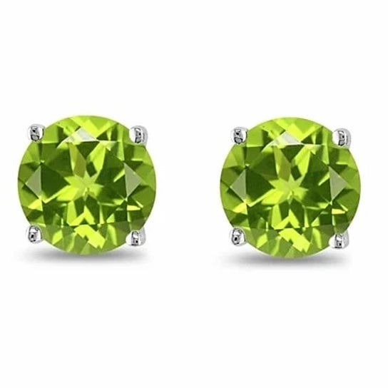 August Birthstone Peridot 925 Sterling Silver Round Cz Stud Earring Image 1