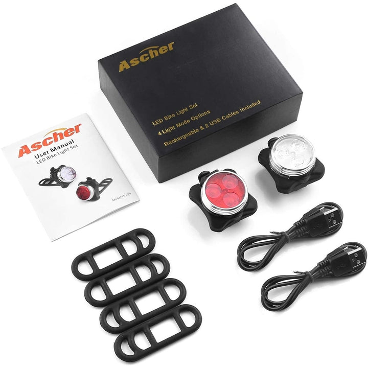 Ascher USB Rechargeable Bike Light Set Image 6