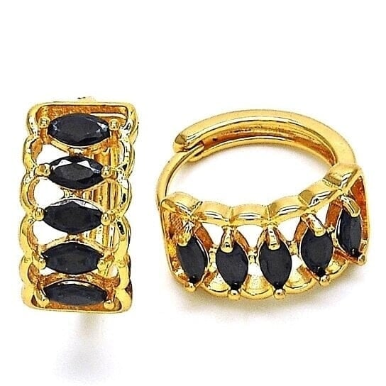 Black Halo 5 Row Huggie Oval Stones Lab Created Earrings in Yellow Gold Image 1