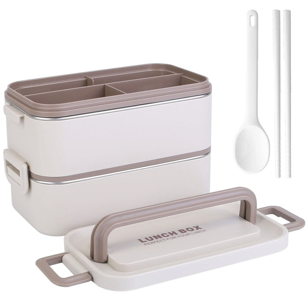 Bento Lunch Box 3 Stackable Food Container with Chopsticks and Spoon Image 2