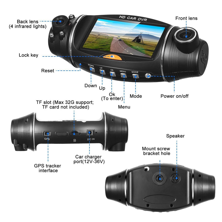 FHD 1080P Dual Lens Car DVR Dash Cam Image 4