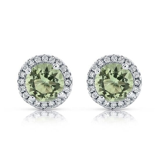 Halo Cz Green Earrings White Sterling Silver Image 1