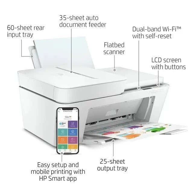 HP DeskJet Plus 4152 Wireless All-in-One Color Inkjet Printer (White) - Refurbished Image 2