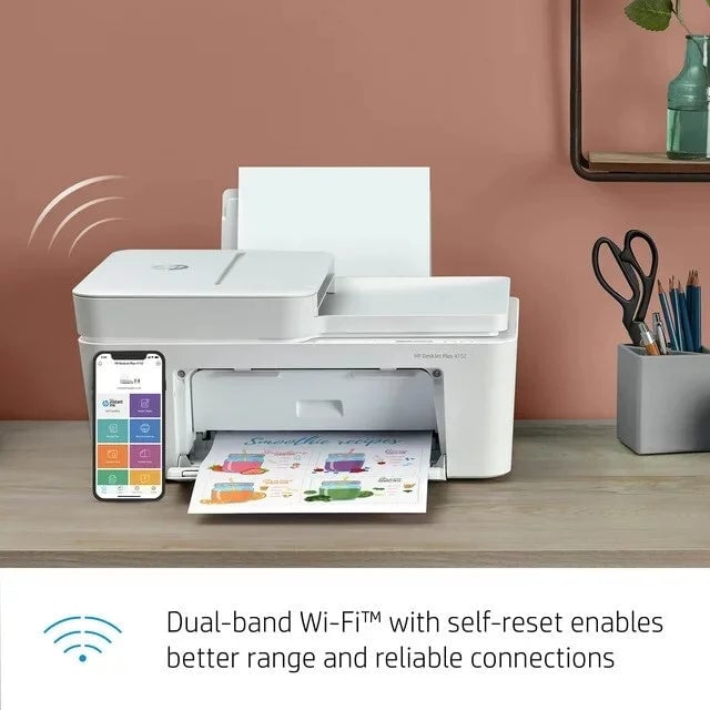 HP DeskJet Plus 4152 Wireless All-in-One Color Inkjet Printer (White) - Refurbished Image 3