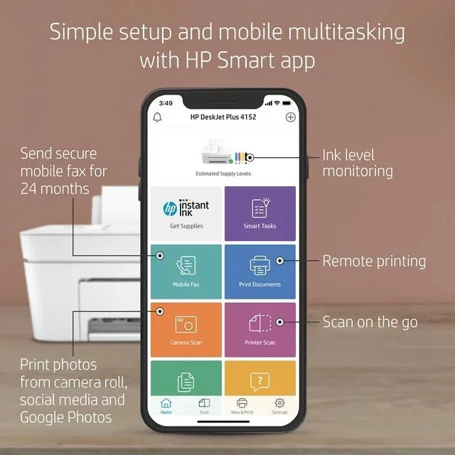 HP DeskJet Plus 4152 Wireless All-in-One Color Inkjet Printer (White) - Refurbished Image 7