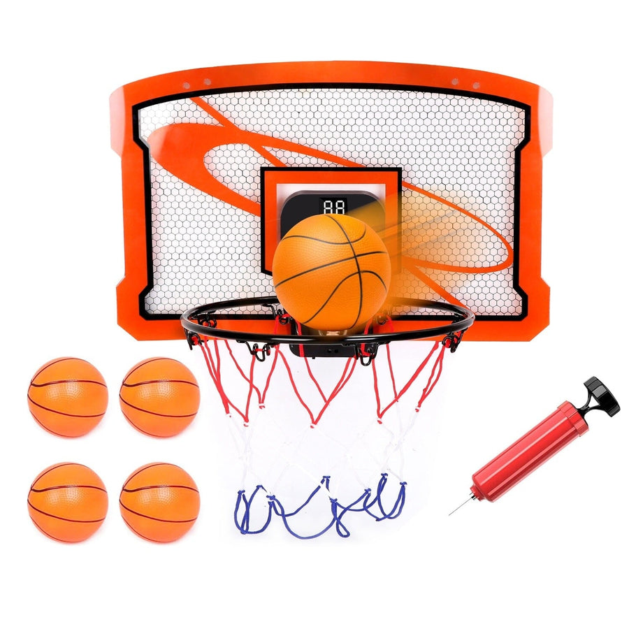 Indoor Mini Basketball Hoop Set with 4 Inflatable Balls Electric Audio Scorer Image 1