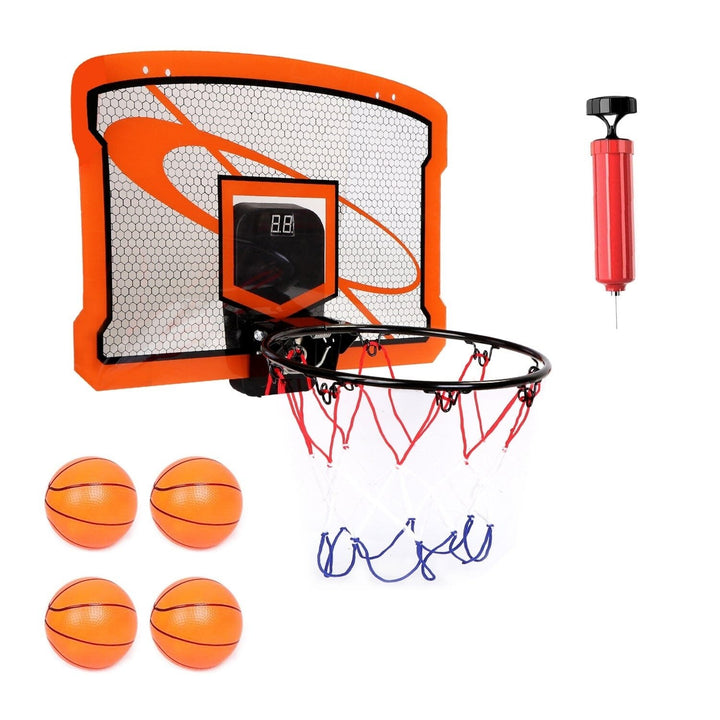 Indoor Mini Basketball Hoop Set with 4 Inflatable Balls Electric Audio Scorer Image 2