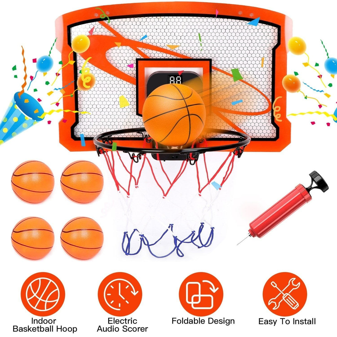 Indoor Mini Basketball Hoop Set with 4 Inflatable Balls Electric Audio Scorer Image 4