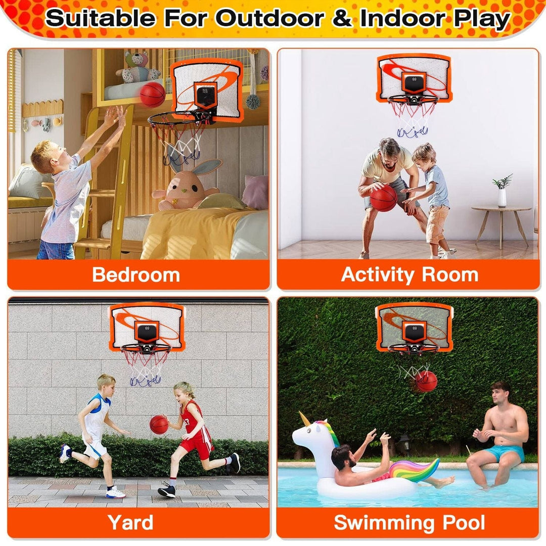 Indoor Mini Basketball Hoop Set with 4 Inflatable Balls Electric Audio Scorer Image 7