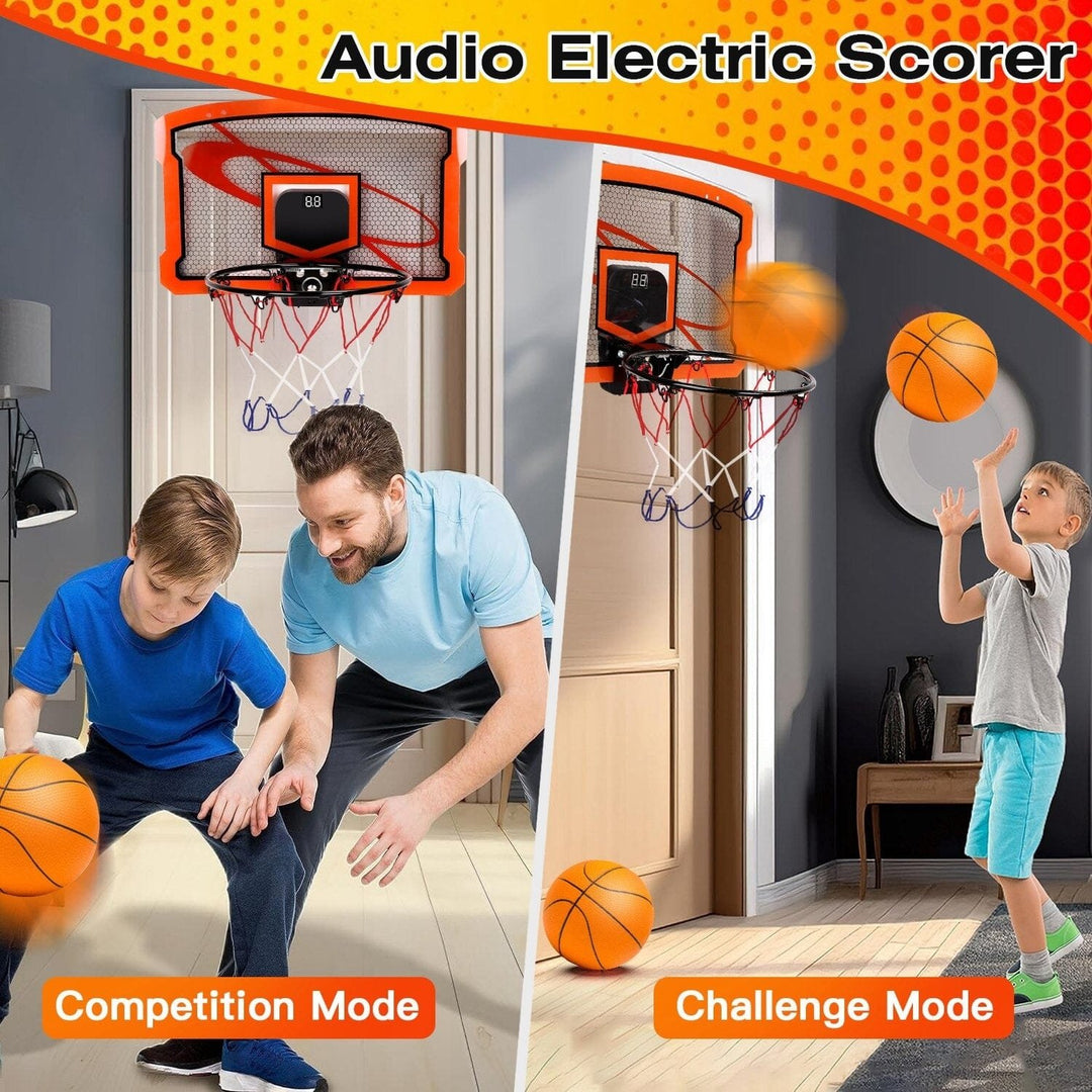 Indoor Mini Basketball Hoop Set with 4 Inflatable Balls Electric Audio Scorer Image 9