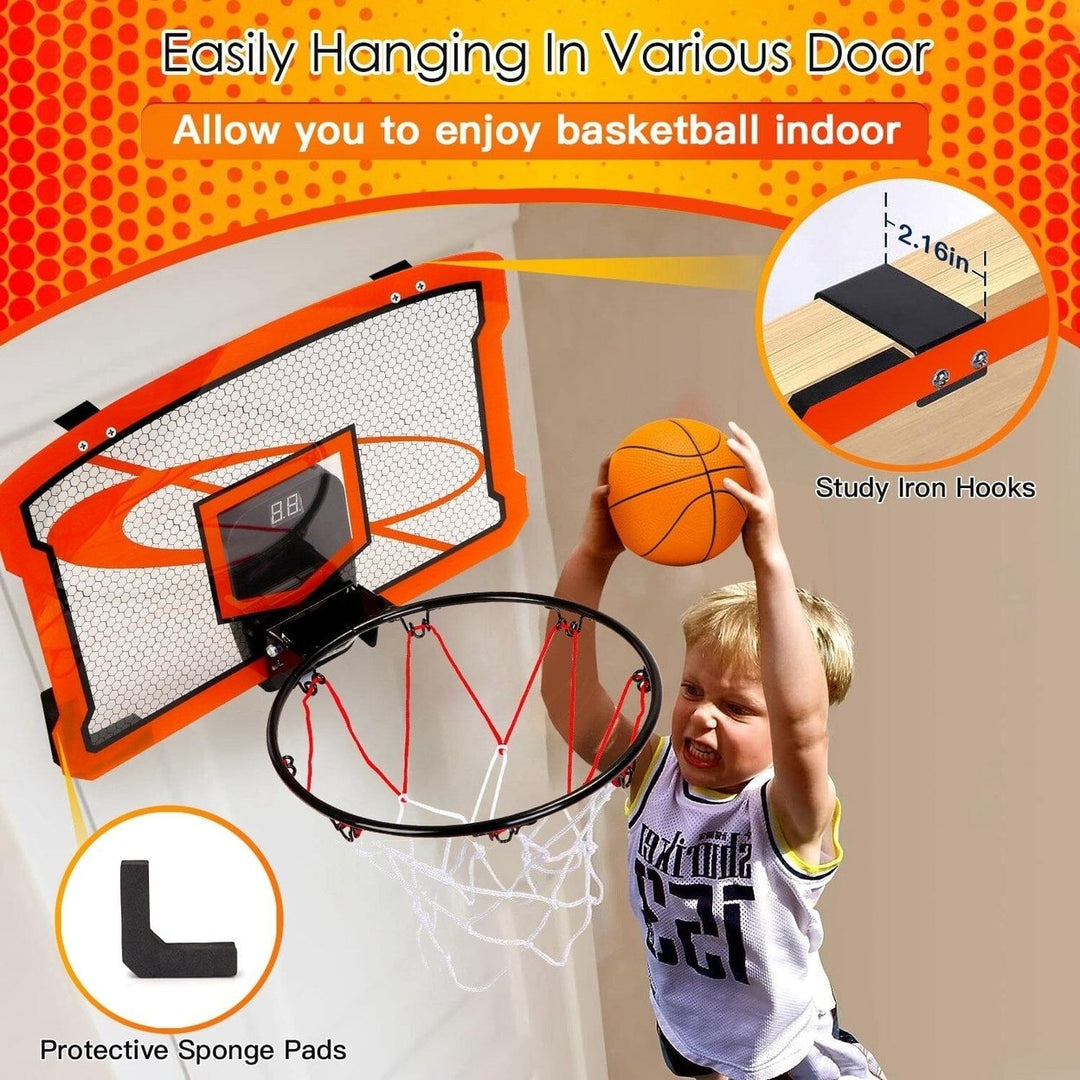 Indoor Mini Basketball Hoop Set with 4 Inflatable Balls Electric Audio Scorer Image 10