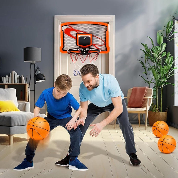 Indoor Mini Basketball Hoop Set with 4 Inflatable Balls Electric Audio Scorer Image 11