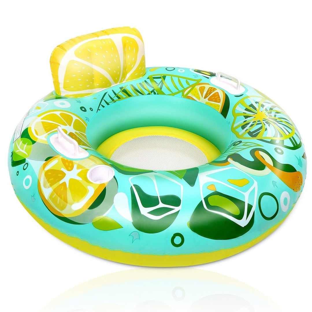 Inflatable Lounger Pool Float with Rubber Handle and Drink Holder Image 1