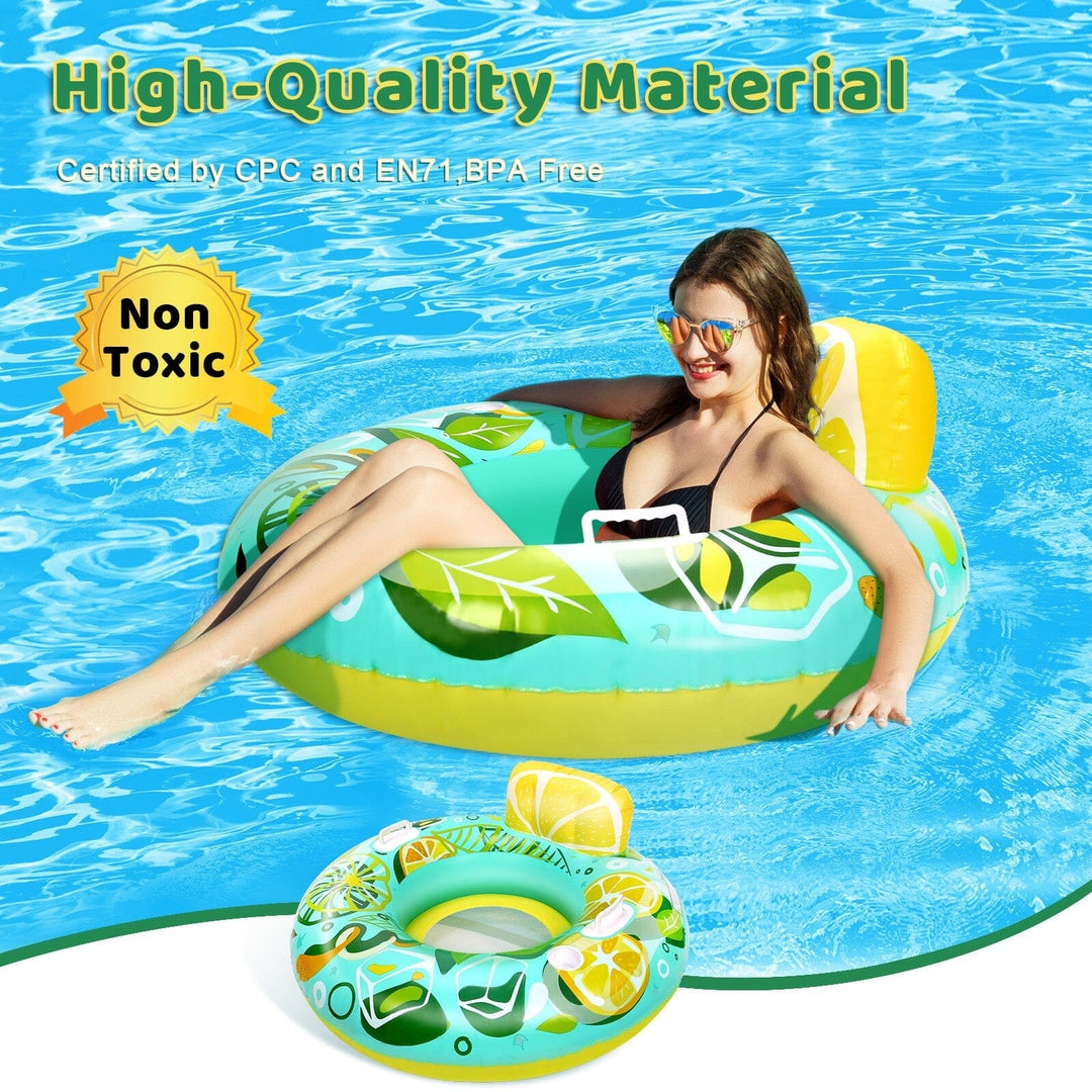 Inflatable Lounger Pool Float with Rubber Handle and Drink Holder Image 3