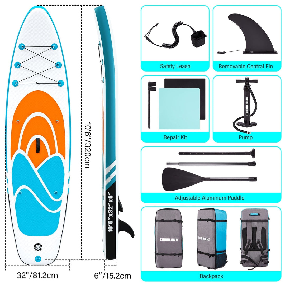 Inflatable Paddle Board Stand up Adults with Adjustable Paddle and Removable Fin Orange Image 2