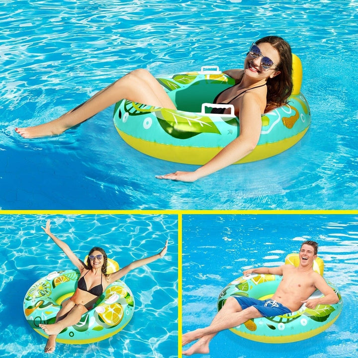 Inflatable Lounger Pool Float with Rubber Handle and Drink Holder Image 8