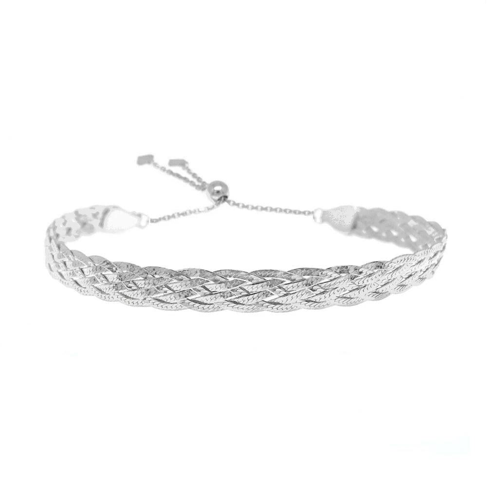 Italian Made Sterling Silver Braided Herringbone Bracelet by Verona Image 1