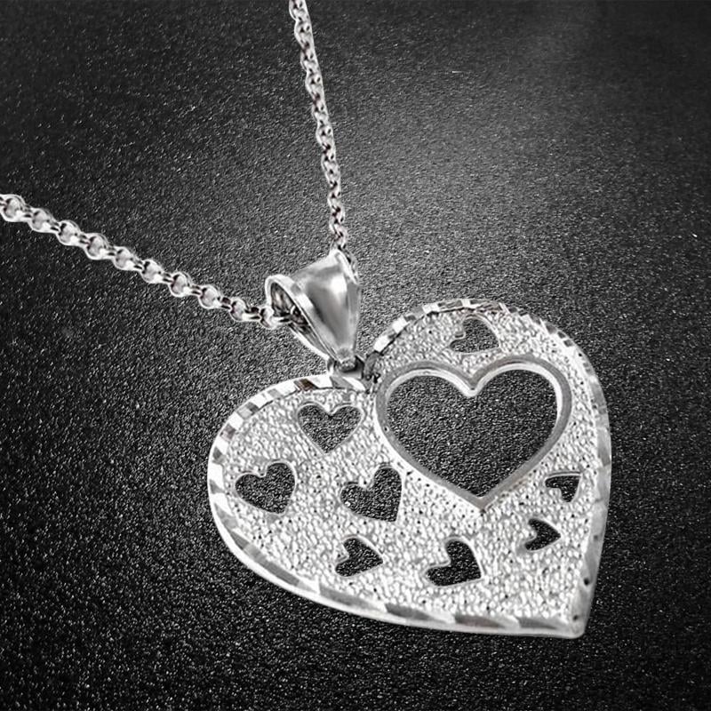 Italian Made Sterling Silver Diamond Cut Heart Necklace Image 1