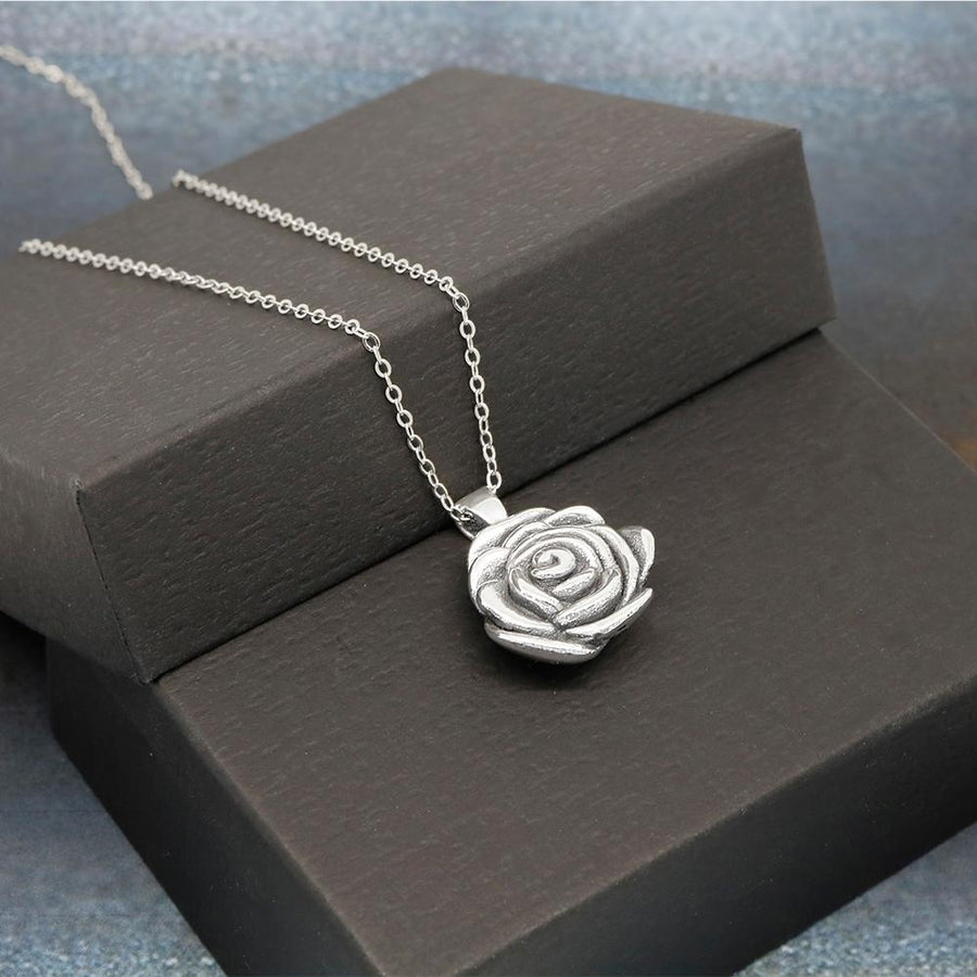 Italian Sterling Silver Artisan Rose Flower Necklace by Verona Image 1