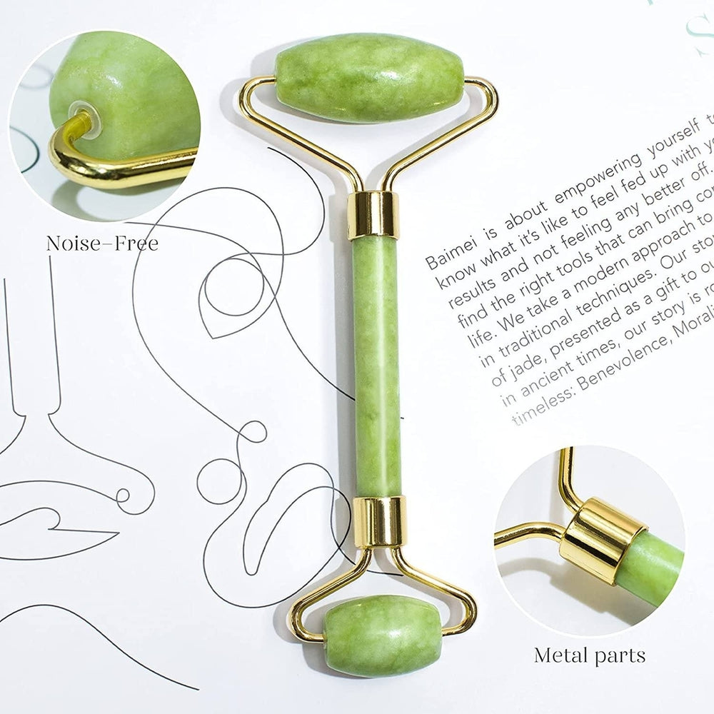 Jade Roller and Gua Sha Set Facial Beauty Tools Face Roller Skin Massager Image 2