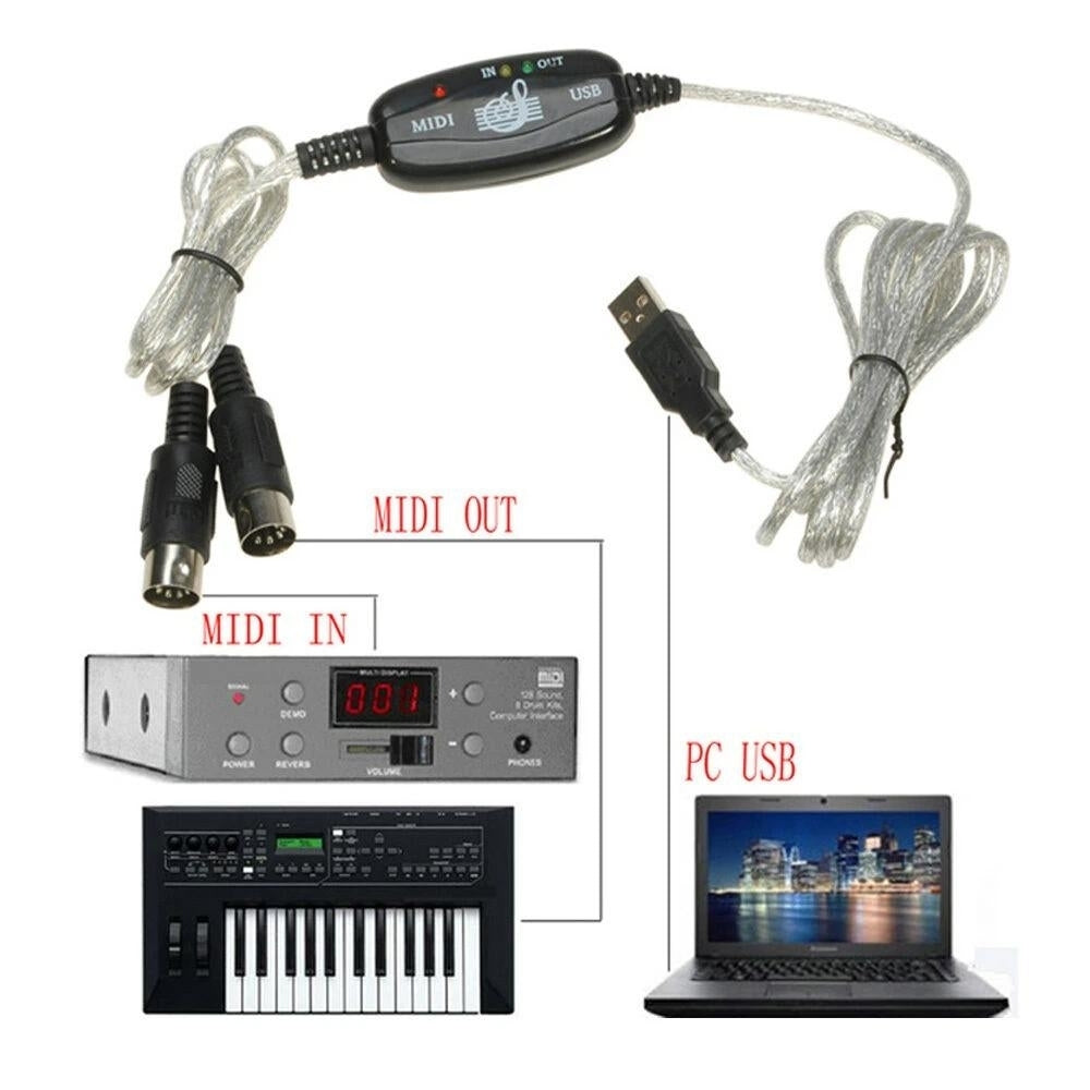 Keyboard to PC Adapter USB In-Out MIDI Interface Music Recording Converter Image 2