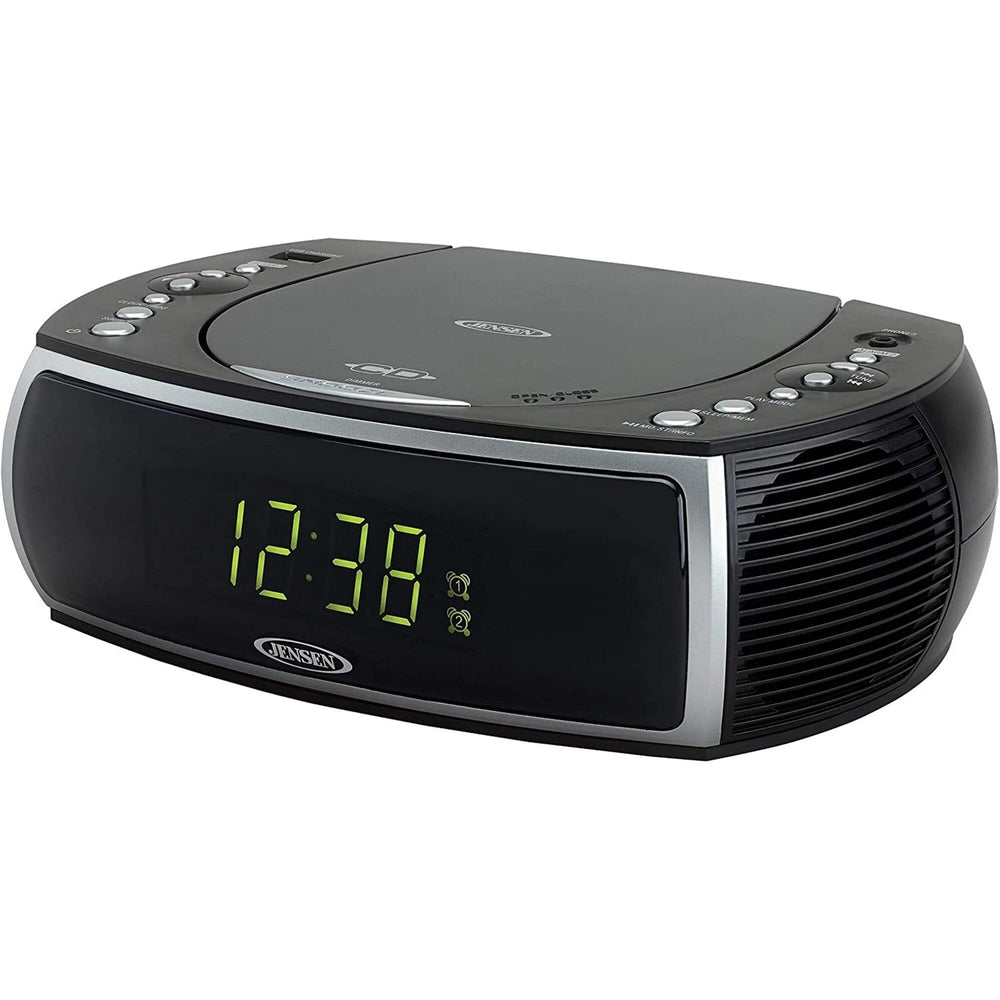 Jensen JCR-322 Modern Home CD Tabletop Stereo Clock Digital AM/FM Radio CD Player Dual Alarm Clock - Black Image 2