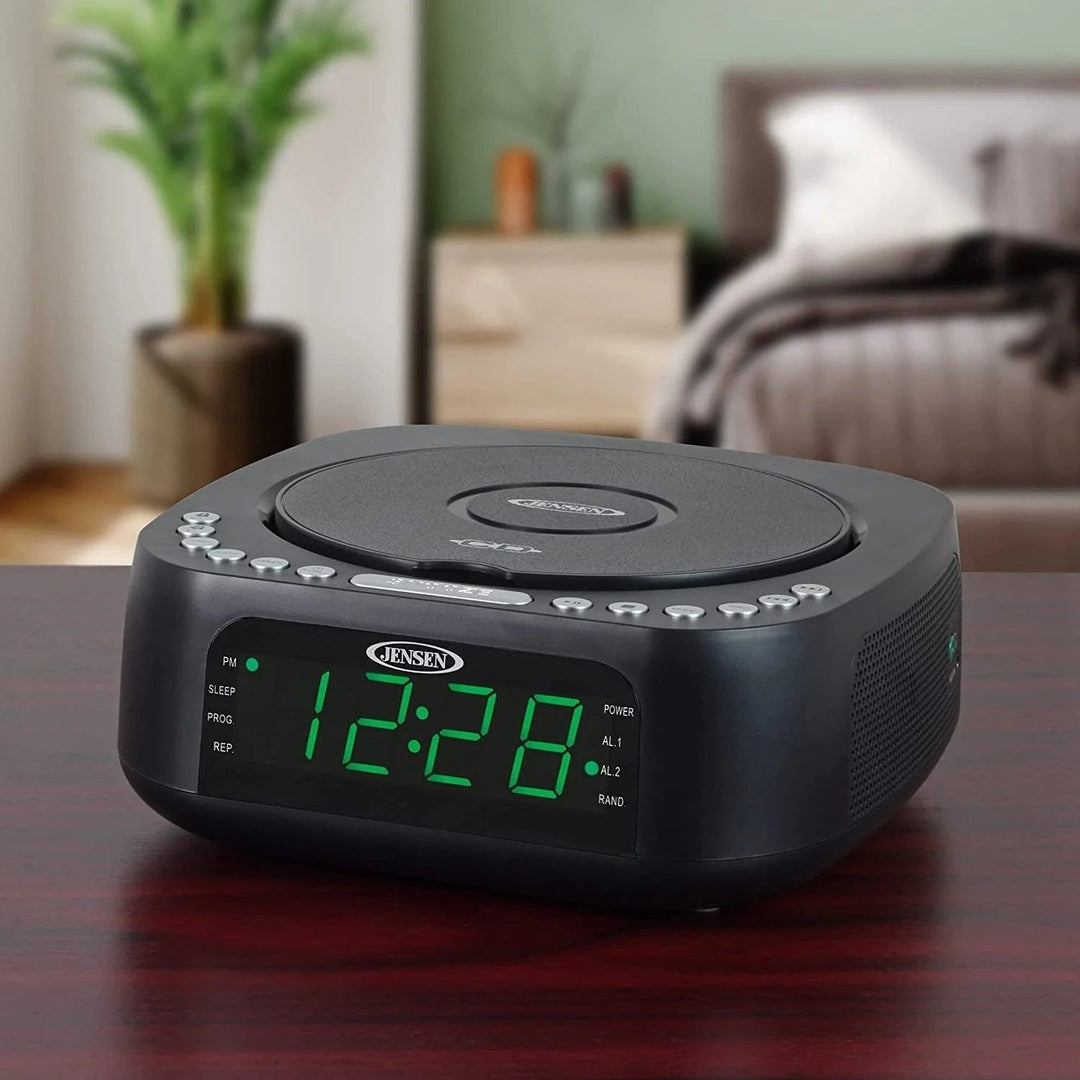 Jensen JCR-375 BLK Green LED CD/MP3 Clock Radio USB charge (Black) Image 1