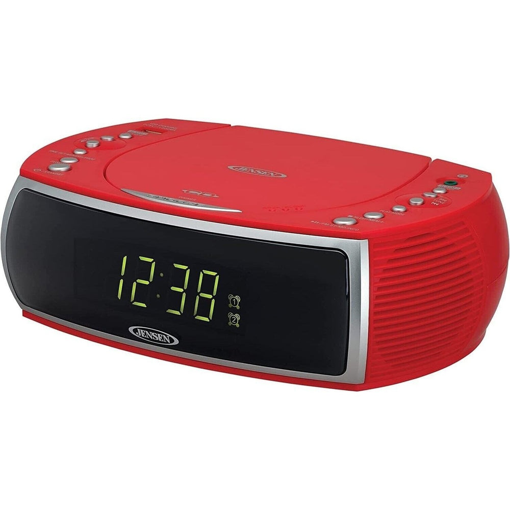 Jensen JCR-322R Modern Home CD Tabletop Stereo Clock Digital Display AM/FM Radio CD Player Dual Alarm Clock (Red) Image 2