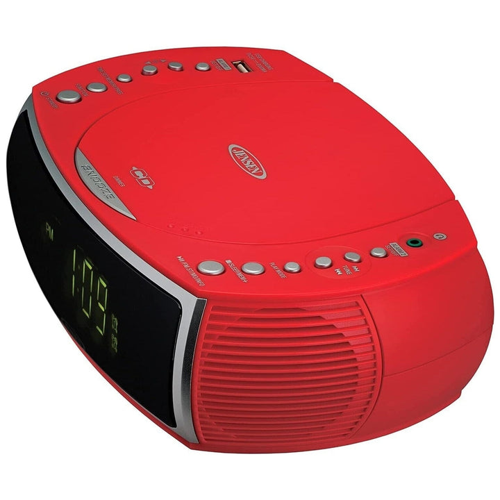 Jensen JCR-322R Modern Home CD Tabletop Stereo Clock Digital Display AM/FM Radio CD Player Dual Alarm Clock (Red) Image 3