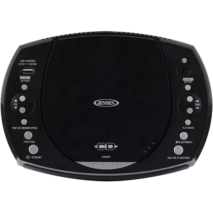 Jensen JCR-322 Modern Home CD Tabletop Stereo Clock Digital AM/FM Radio CD Player Dual Alarm Clock - Black Image 4