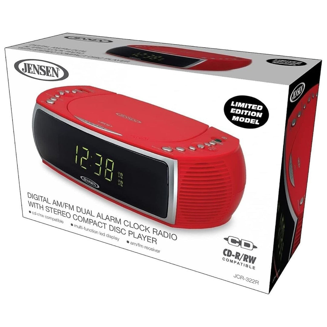 Jensen JCR-322R Modern Home CD Tabletop Stereo Clock Digital Display AM/FM Radio CD Player Dual Alarm Clock (Red) Image 4