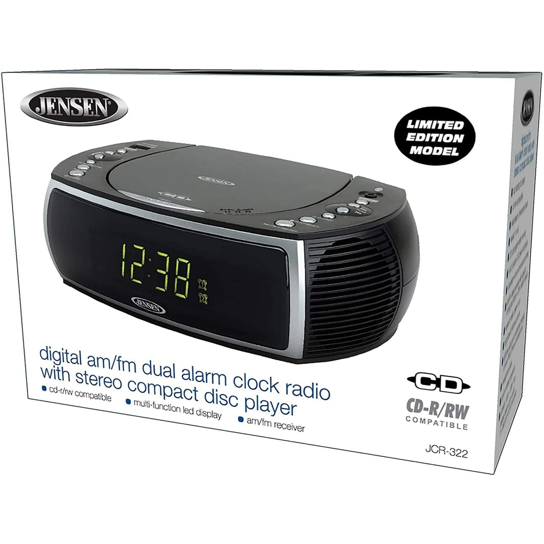 Jensen JCR-322 Modern Home CD Tabletop Stereo Clock Digital AM/FM Radio CD Player Dual Alarm Clock - Black Image 4