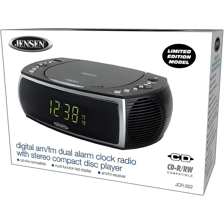 Jensen JCR-322 Modern Home CD Tabletop Stereo Clock Digital AM/FM Radio CD Player Dual Alarm Clock - Black Image 4