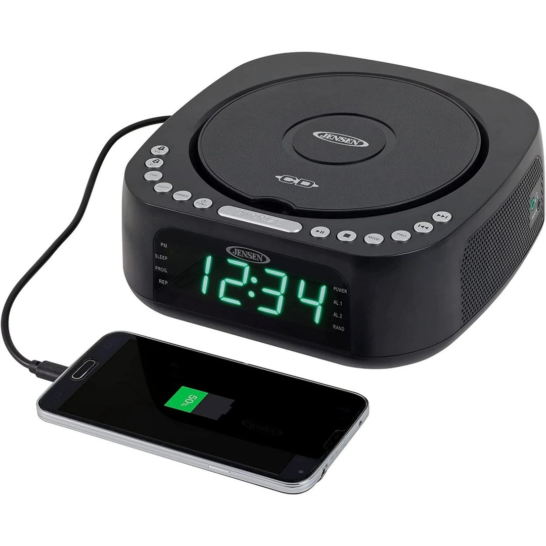 Jensen JCR-375 BLK Green LED CD/MP3 Clock Radio USB charge (Black) Image 4