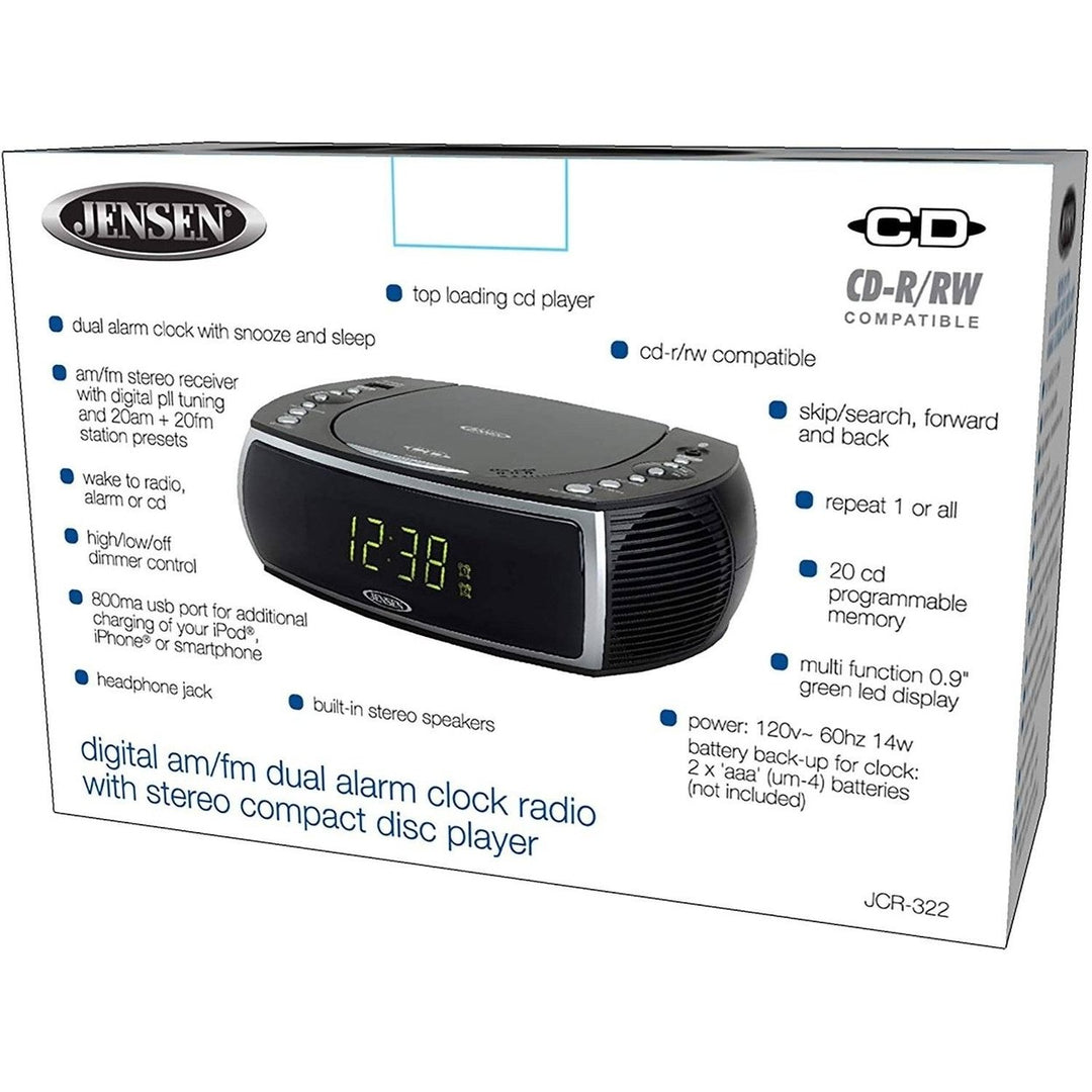 Jensen Modern Home CD Tabletop Stereo Clock Digital AM/FM Radio CD Player Image 4