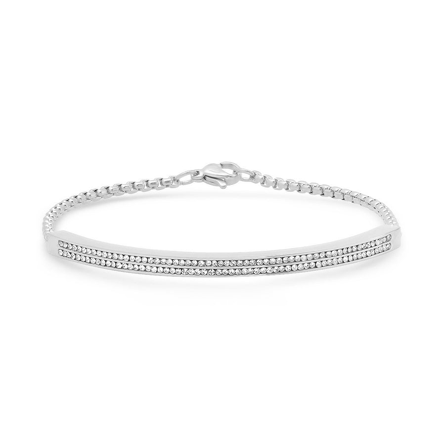 Ladies Stainless Steel Simulated Diamond Channel Setting Bracelet Image 1