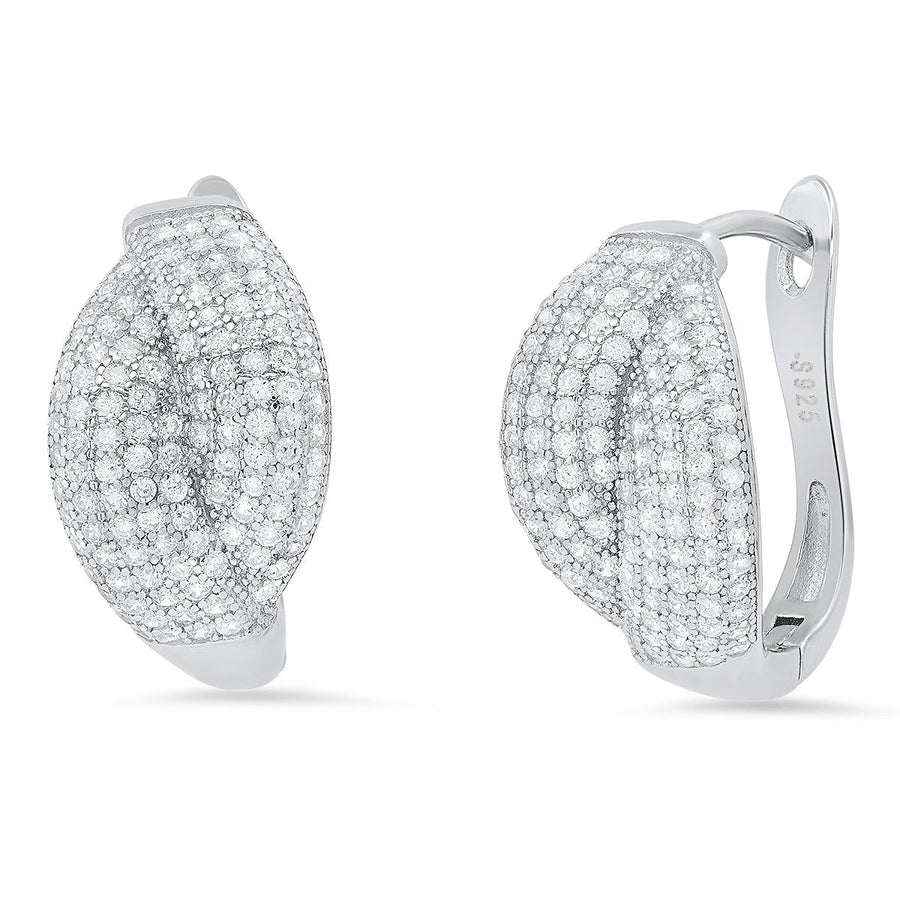 Ladies Sterling Silver and Simulated Diamonds Braid Hoops Earrings Image 1