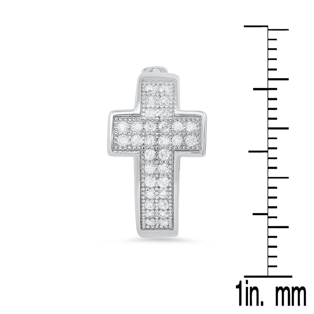 Ladies Sterling Silver and Simulated Diamonds Cross Huggie Earrings Image 2