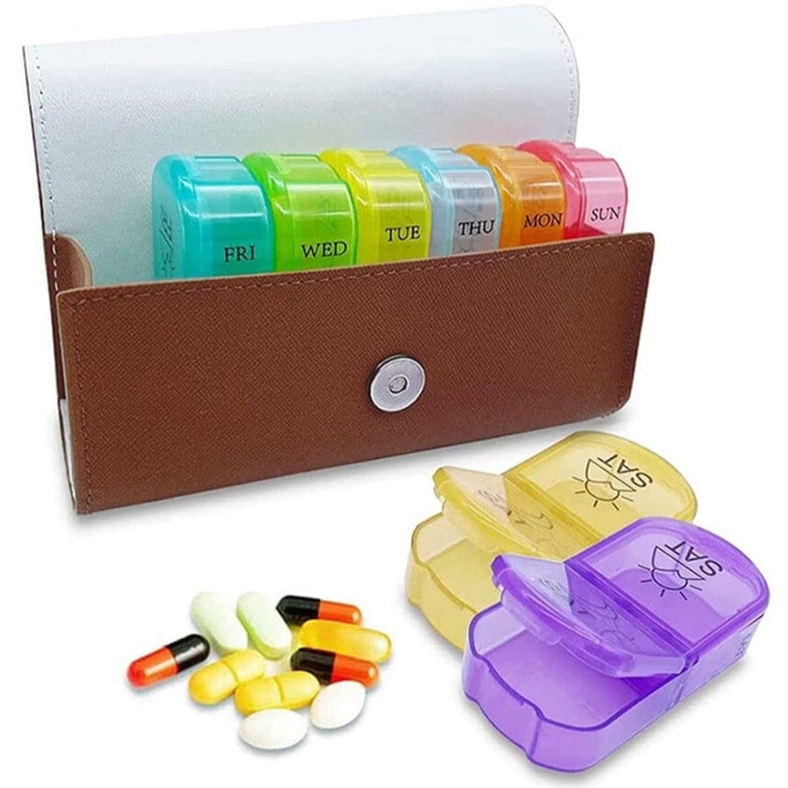 Large Daily Pill Box Medicine Organizer with PU Leather Case Image 1