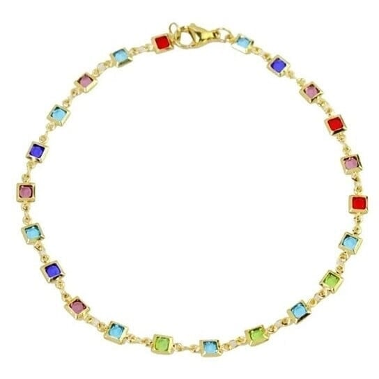 Light Multi Color Crystal Square Ankle Bracelet Image 1