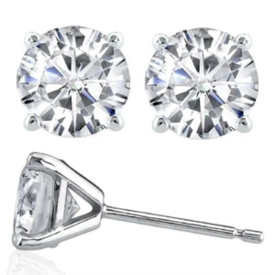 Martini 6.00 Ct D Vs1 Round Lab Created Diamond Earrings 4 Prong 14 K White Gold Image 2